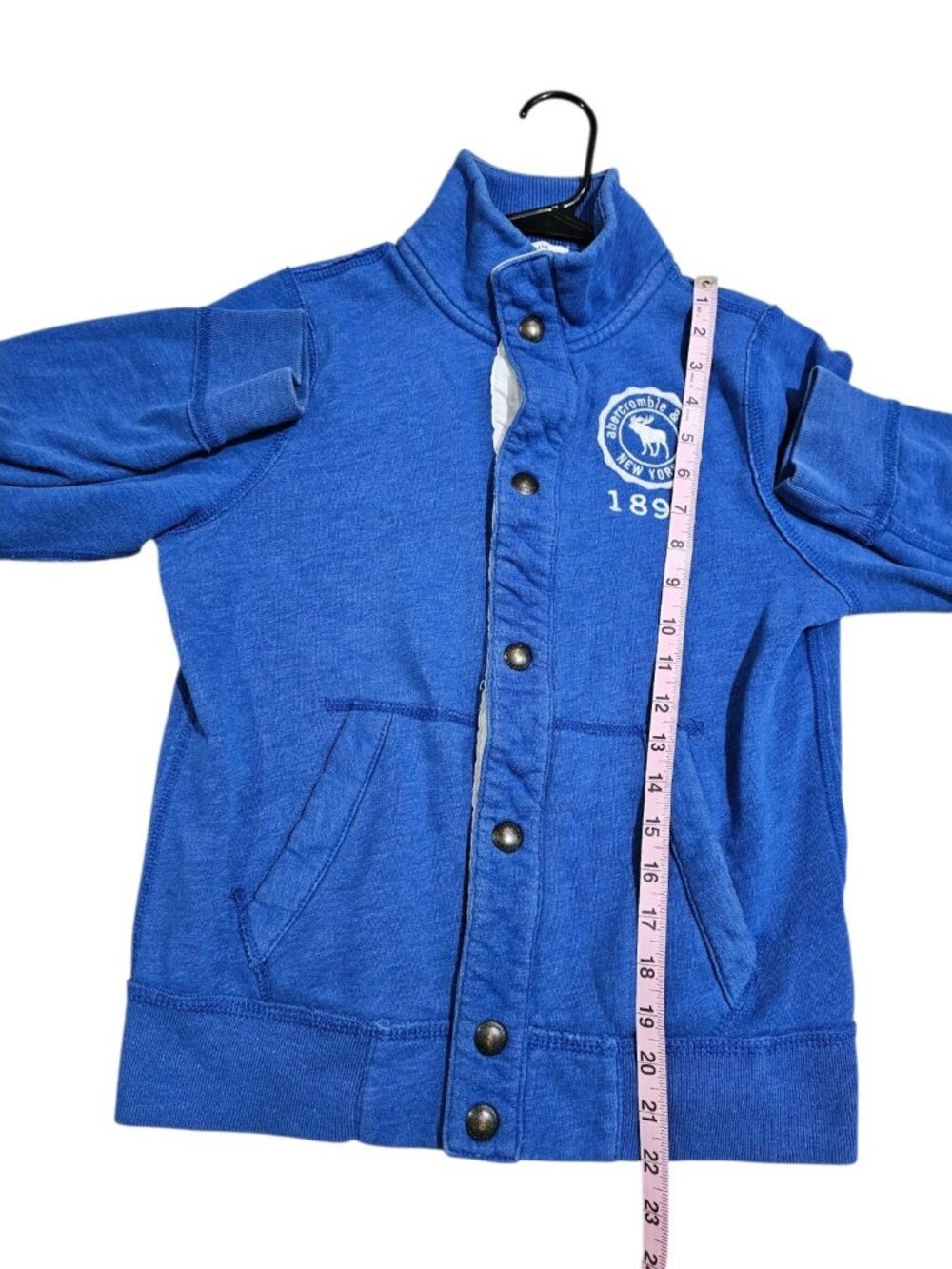 Abercrombie Kids XL Sweatshirt Blue Cotton Crest Snap Jacket Iconic Archival Y2K - Picture 5 of 6